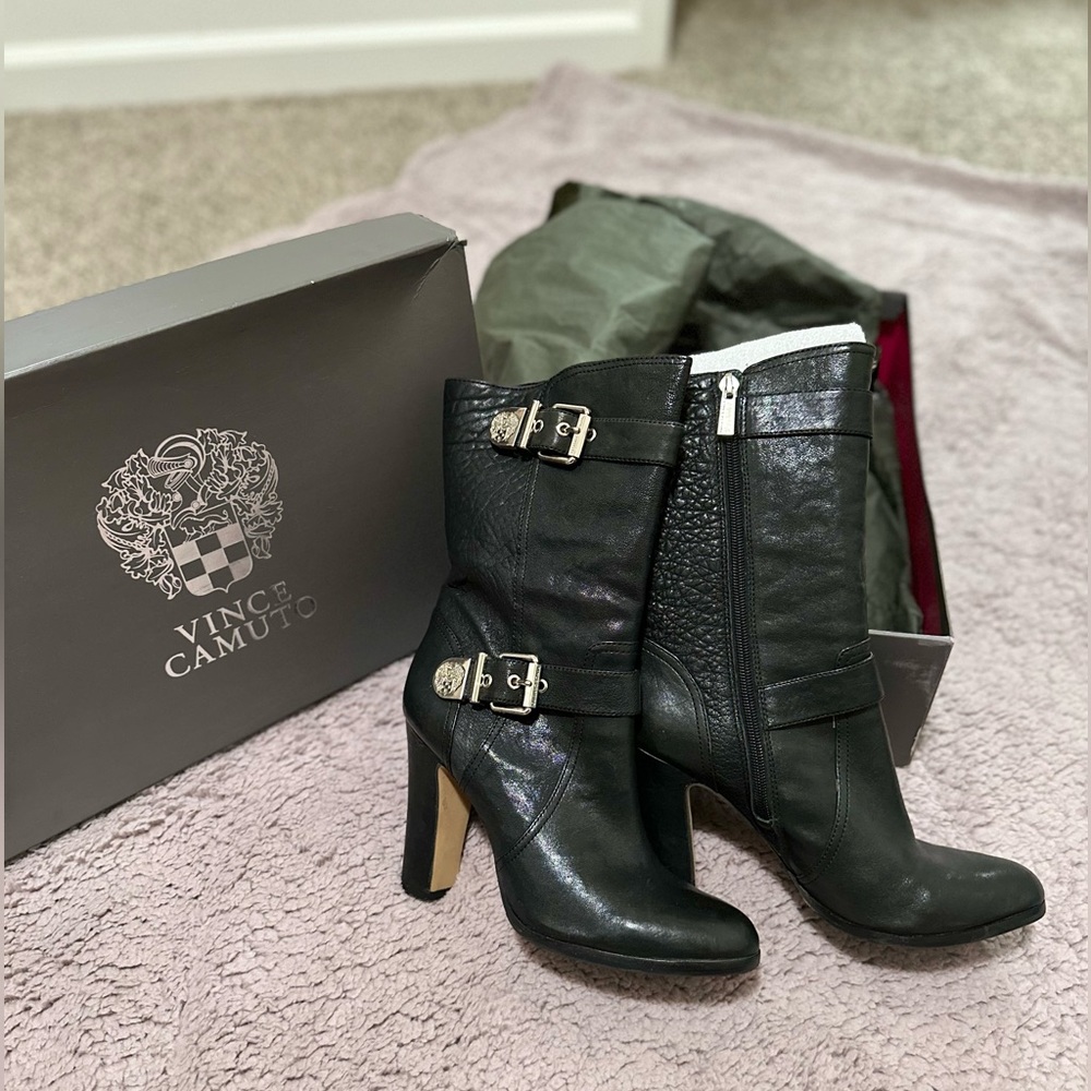 Vince Camuto Black Buckle Zip up Boots 8